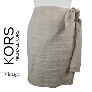 Vintage Michael Kors Women's Cream Tie-Waist Linen Blend Skirt